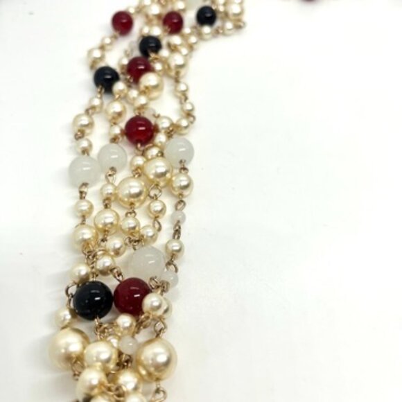 MULTI STRAND PEARL BEAD NECKLACE RED BLACK GOLD LUXE COUTURE STATEMENT 28" - Picture 9 of 12